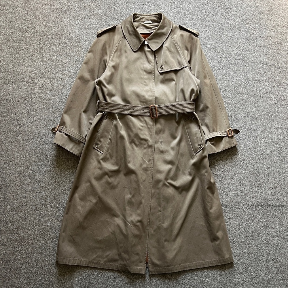 Vintage Evan Picone Taupe Tan Trench Coat Belted Overcoat Button Front Womens XL